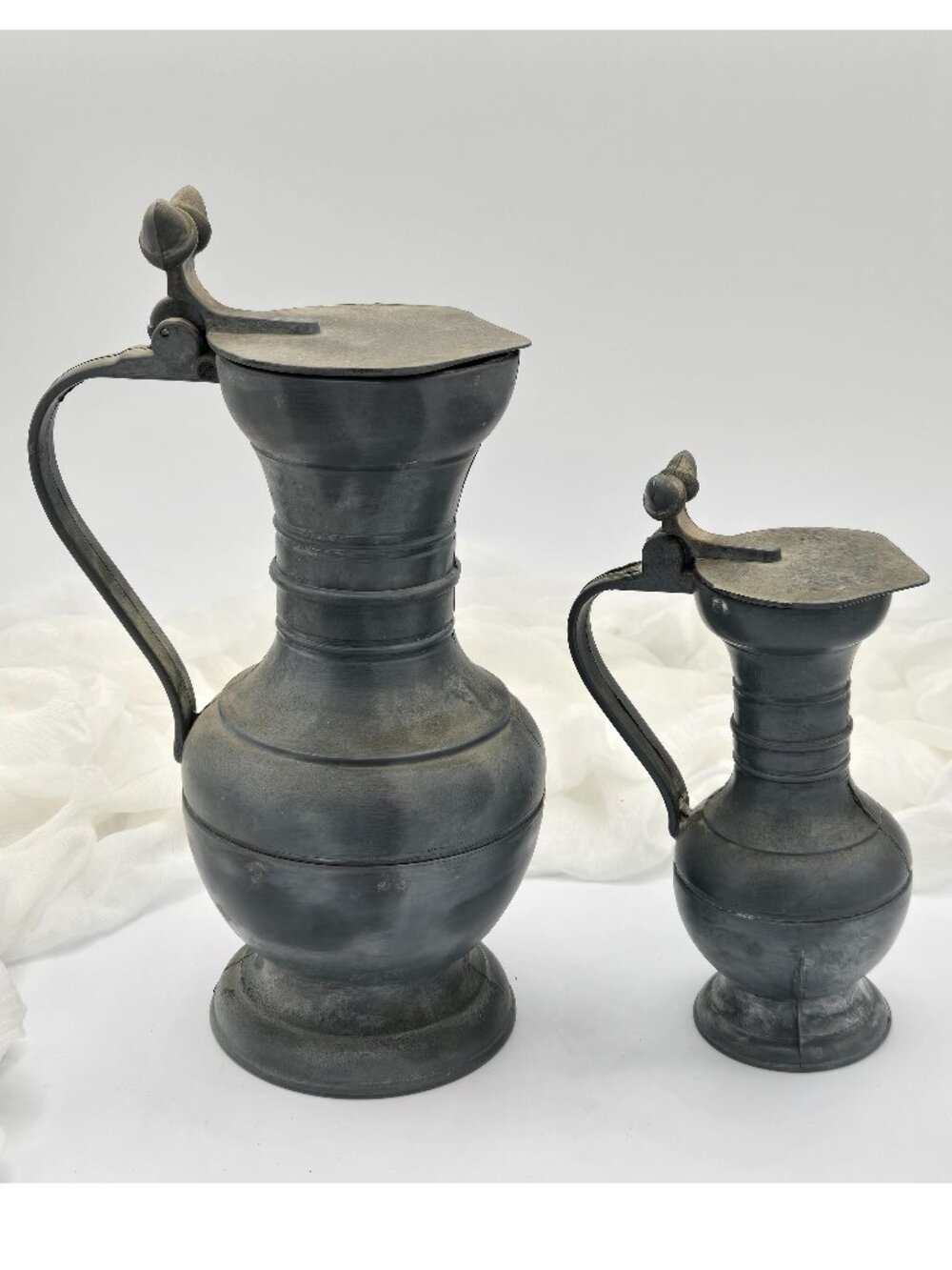 Authentic German Fine Pewter Flagon Set - Set of 2 Hallmarked Angel Rein Zinn